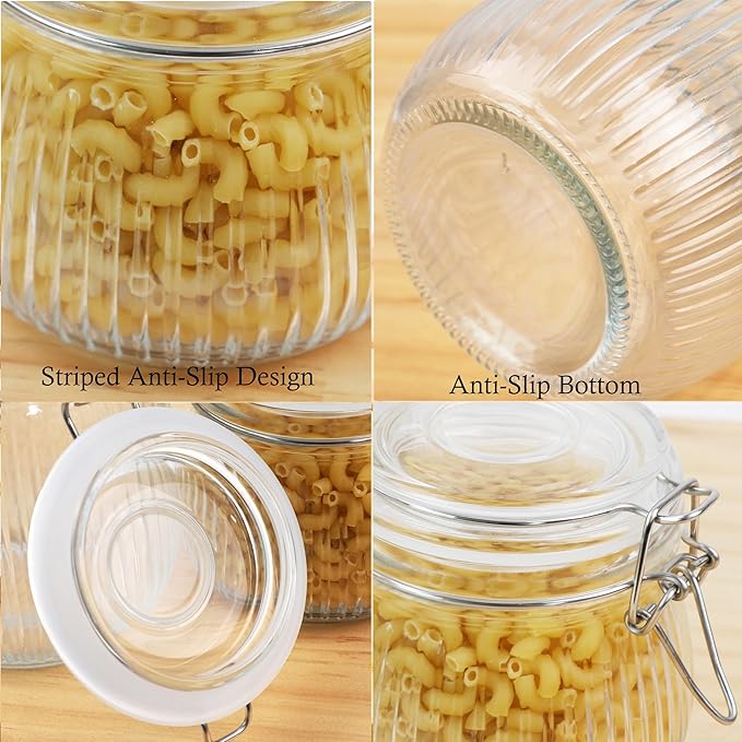 Glass Jars With Airtight Lid 16 Oz-2 Set Thicken Sealed Food Storage Canister With Airtight Lid Leakproof Wide Mouth Kitchen Storage Jar For Coffee Beans Nuts Baking Goods Tea Spice Cereal Fruits