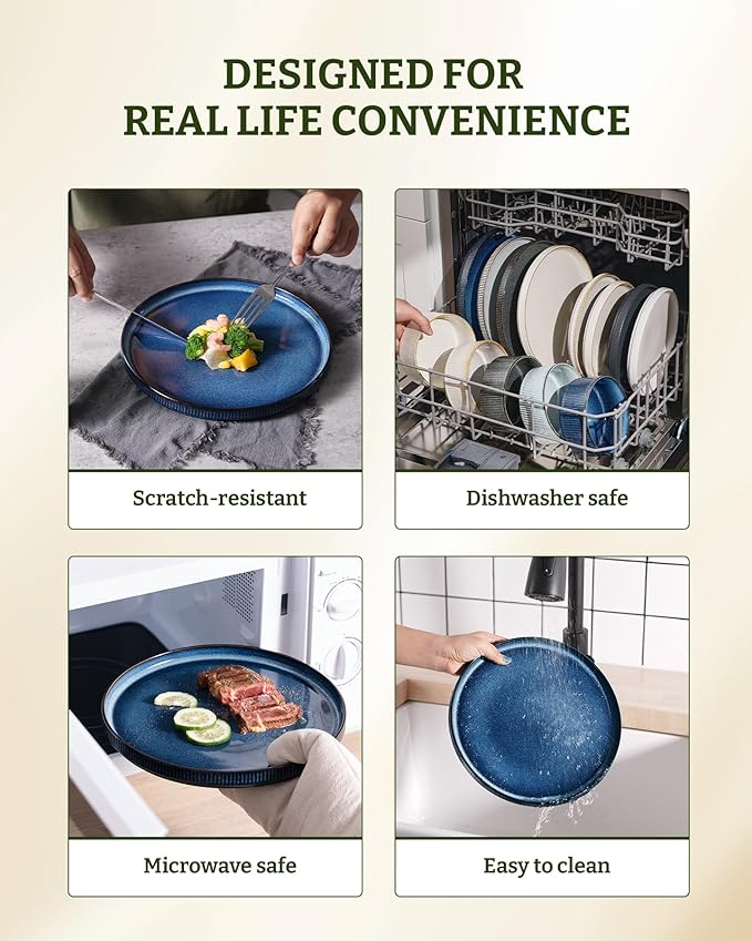 famiware Star Dinner Plates for 6, 10 inches Plate Set, Scratch Resistant, Stoneware Dinnerware, Kitchen Modern Rustic Serving Dishes, Nebulas Blue