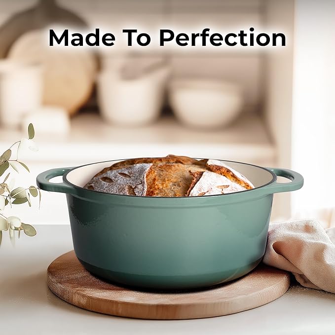 Zulay Kitchen 6 Quart Enameled Cast Iron Dutch Oven with Lid – Premium Durability & Oven Safe up to 500°F – Heavy Duty Cookware Perfect for Bread Baking, Stews, Braising & Roasting - Aventurine