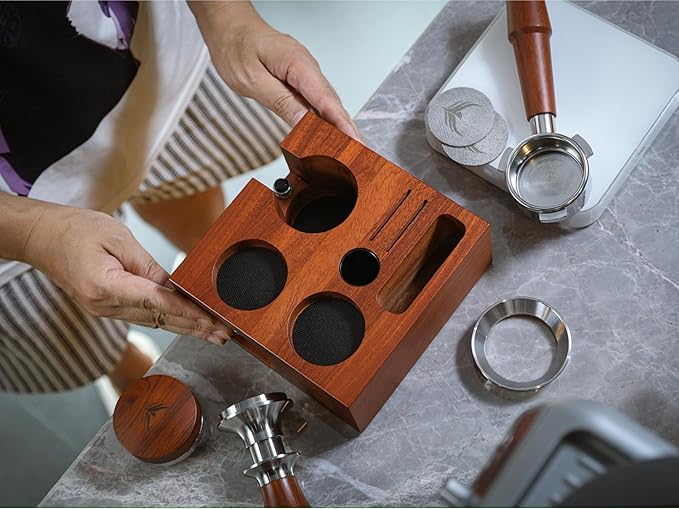 58mm Espresso Kit for Breville Dual Boiler, Oracle, Jet – Rosewood Bottomless Portafilter, Spring-Loaded Tamper, Adjustable Coffee Leveler, Wooden Tamping Station Organizer & Knock Box