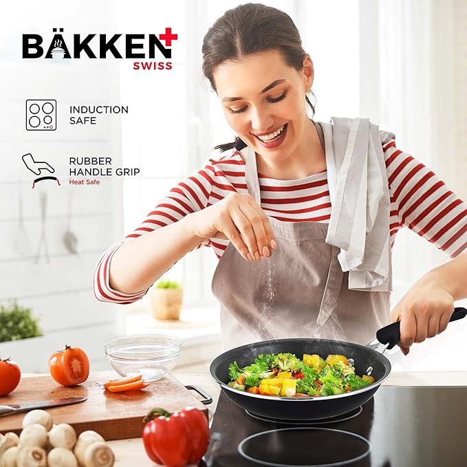 Pots and Pans Set – 14 Piece – Non-Stick Professional Home Kitchenware – Cooking Pots with Lids – Skillet Fry Pans – Suitable for Gas, Electric, Ceramic and Induction Counter Cooktops - Black