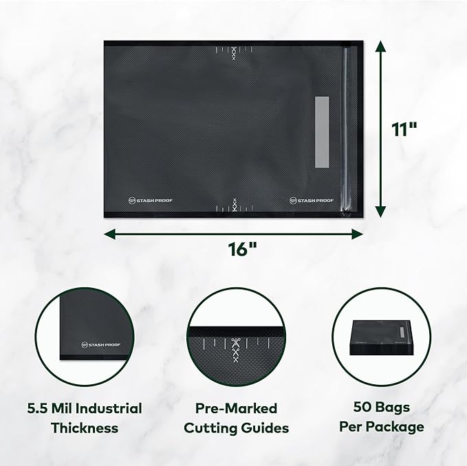 Resealable Zipper Vacuum Seal Bags 11" x 16" (50 Count) 5.5 Mil (Black and Clear) - BPA Free Commerical Grade Food Saver for Storage, Sous Vide, and Meal Prep Sealer Bag