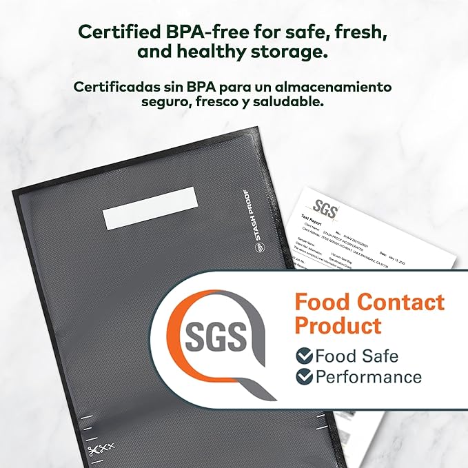 Vacuum Seal Bags 11" x 24" (50 Count) 5.5 Mil, Black and Clear- BPA Free Commerical Grade Food Saver for Storage, Sous Vide, and Meal Prep Sealer Bag