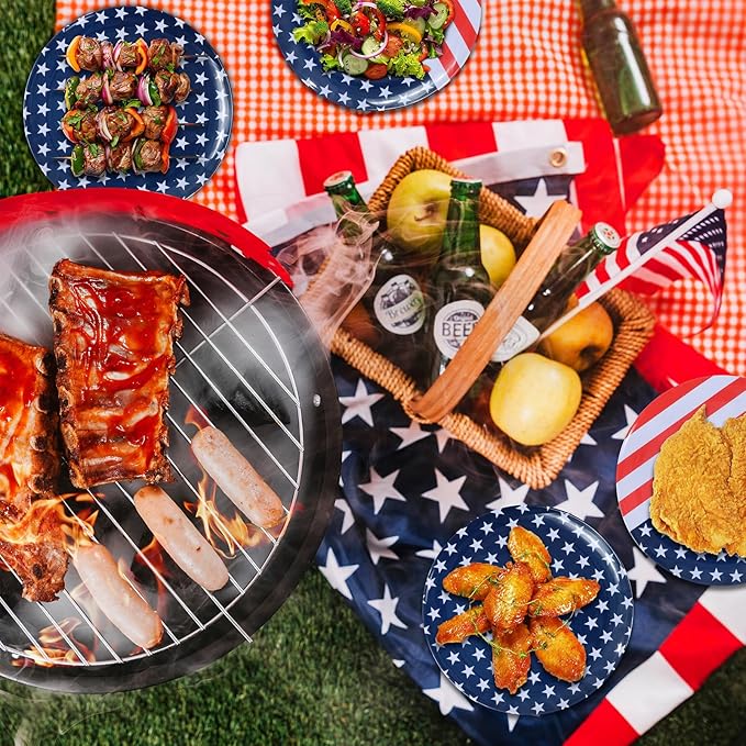 12-Piece Melamine Dinner Plates - 10 Inch Unbreakable Plates for 4th of July Party, Red White Blue Decorations, Lightweight Dinnerware for BBQ, Picnic, Independence Day - Mixed Colors