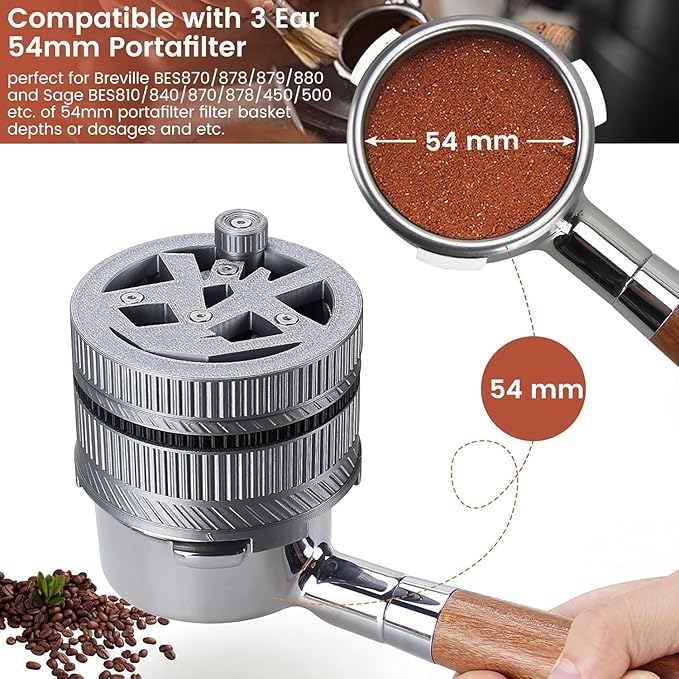 Professional Espresso WDT Tool with Gear-Spin Design – Adjustable 15-Needle Distributor for Breville BES870/878/879/880 54mm Portafilters | Includes 10 Extra Needles, Universal Locking Base