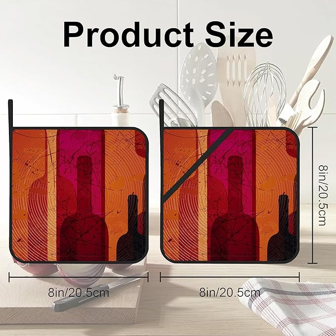 Abstract Wine Pot Holders 2 PCS for Kitchen, Heat Resistant Hot Pads for Cooking Grilling Baking BBQ, Pot Holders for Women Cook Essentials Accessories Home Microwave