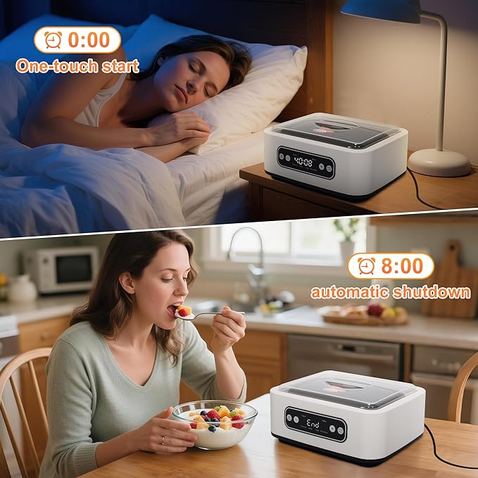 1.7-Quart Yogurt Maker with Adjust Temp(21°C-48°C/70°F-118°F) & Time(1-99h),110V-240V Auto-adaptive,Steel Inner Pot,BPA-free,Celsius Increment,Real-Time Countdown LED Display (Additional 9 jars)