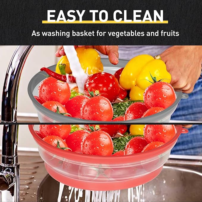2 Pack Collapsible Microwave Splatter Cover, Vented Microwave Lid with Hook Hole, Splatter Guard for Plate Dish Bowl, Vegetable Fruit Colander Multi-function Kitchen Gadget(Grey & Red)