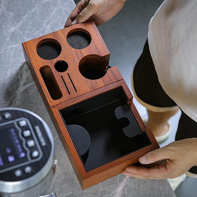 58mm Espresso Kit for Breville Dual Boiler, Oracle, Jet – Rosewood Bottomless Portafilter, Spring-Loaded Tamper, Adjustable Coffee Leveler, Wooden Tamping Station Organizer & Knock Box