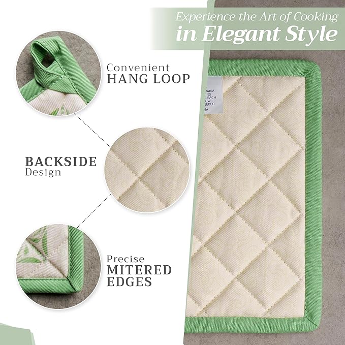Maison d' Hermine Pot Holders 100% Cotton Heat Resistant Potholders 8" x 8" Hot Pads with Loop BBQ, Cooking, Baking, Grilling, Kitchen, Handling Hot Pans Spring/Summer (Pack of 1, Jardin Du Roy)