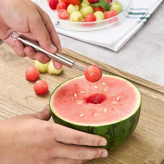Restaurantware-German Standard 5.9 Inch Melon Ballers, 24 Dishwashable Melon Scoopers - Ergonomic Handle, Creates Smooth Round Balls, Stainless Steel Fruit Scooper, For Watermelon, Cantaloupe