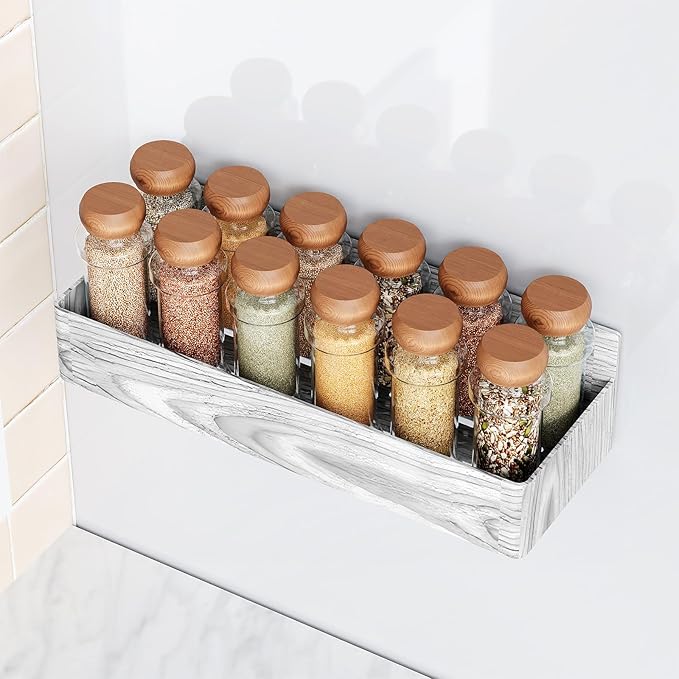 Magnetic Spice Rack for Refrigerator, Kitchen Organizer and Storage Shelf, Wood White(4 Pack)