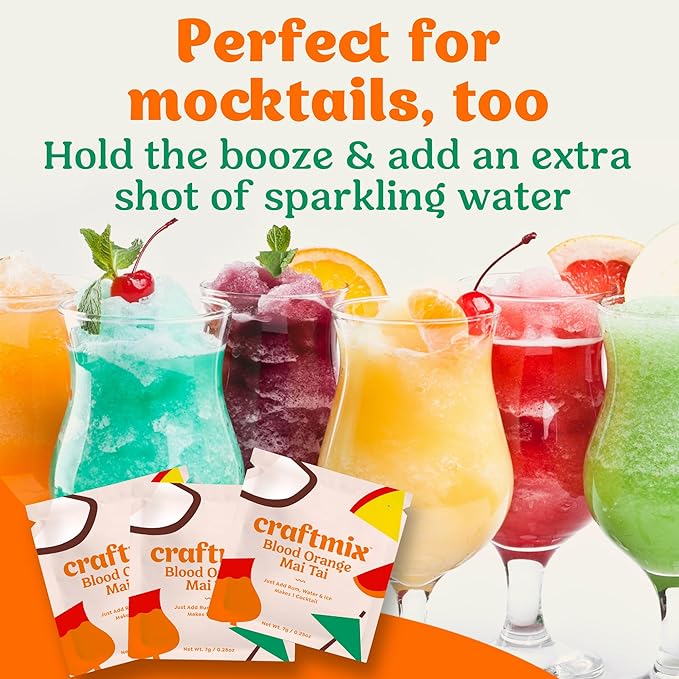 Craftmix Blood Orange Mai Tai, Makes 12 Drinks, Skinny Cocktail Mixers, Instant Mix Mocktail Kit, Real Fruit, Vegan Low-Carb Non-GMO, Dairy Free, Gluten-Free, Easy to Mix