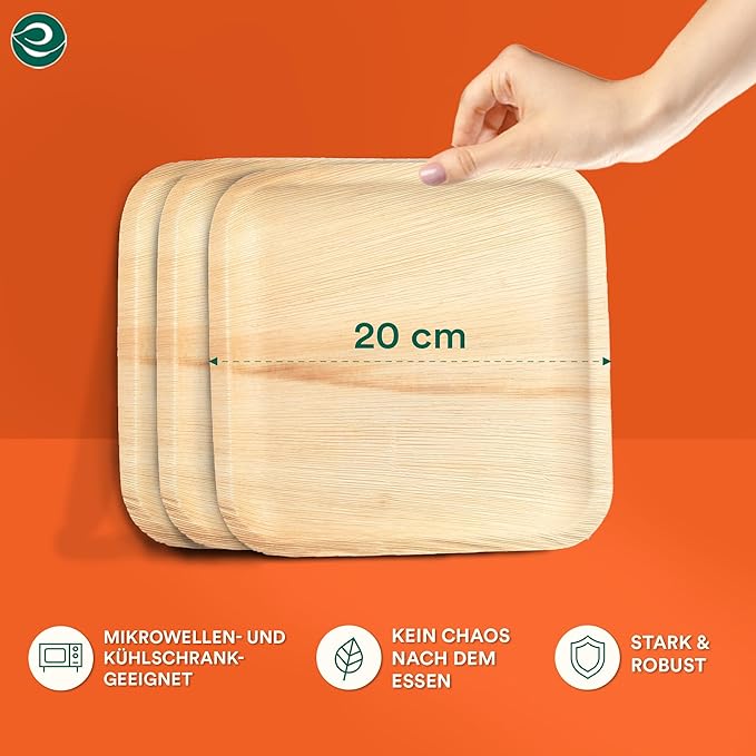 ECO SOUL Compostable 8 Inch Palm Leaf Square Plates (200 Count) Like Bamboo Plates | Biodegradable | Eco-Friendly, Microwave & Oven Safe
