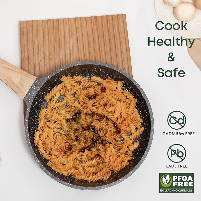 9.5 Inch Nonstick Frying Pan Skillet with Lid,Granite Non Stick Omelet Pans,Induction Compatible Egg Pan with Heat Resistant Handle,PFOA Free