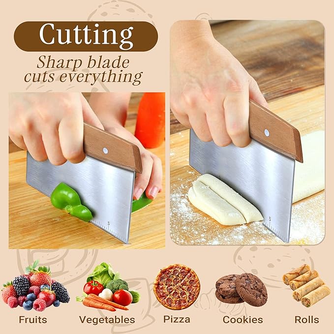 Multipurpose Bench Scraper, Dough Scraper and Dough Cutter for Flat Top Griddle, Bread, Pizza, and Pastry – Stainless Steel Griddle Scraper Chopper for Baking and Cooking