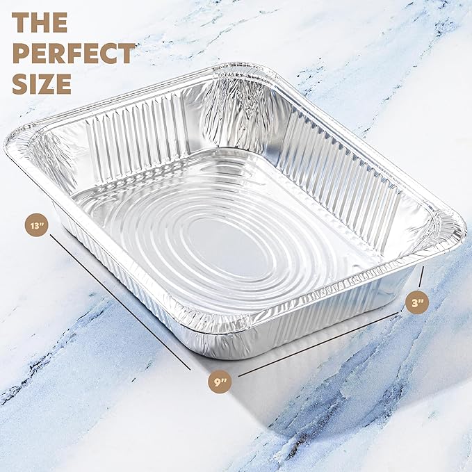 PLASTICPRO 25 Pack Aluminum Pans 9'' x 13" Disposable Pans with Covers Heavy Duty 10 lb Foil Pans for Baking and Cooking