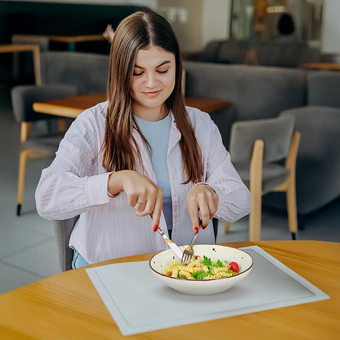 Esfour 8 Inch Porcelain Pasta Bowl, 16 Ounces Salad Bowls, Microwave & Dishwasher Safe, Sturdy & Stackable, Set of 6 Ceramic bowls Plates Set, Wide Shallow salad Bowls Set, Classic Assorted Colors