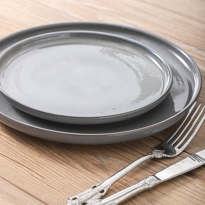 Ceramic Dinner Plates Set of 4,Stoneware 8 Inch,Microwave,Dishwasher and Oven Safe,Porcelain Dessert Plates for Pasta,Salad and Steak,Dishes Set for Kitchen,Scratch Resistant,Gray
