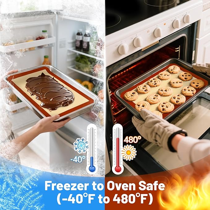 RENOOK Silicone Baking Mats, 3PACK Reusable Non-stick Baking Mats for Cookies, Easy Clean & Non-Slip Food Grade, 16.5’’ x 11.6’’ Baking Sheets for Cookies, Bread and Pastry, Baking Supplies for Oven