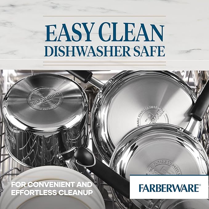 Farberware Brilliance Stainless Steel Dutch Oven/Casserole Pan with Glass Lid, 5 Quart, Dishwasher Safe and Induction Ready, Compatible with All Cooktops, Stainless Steel