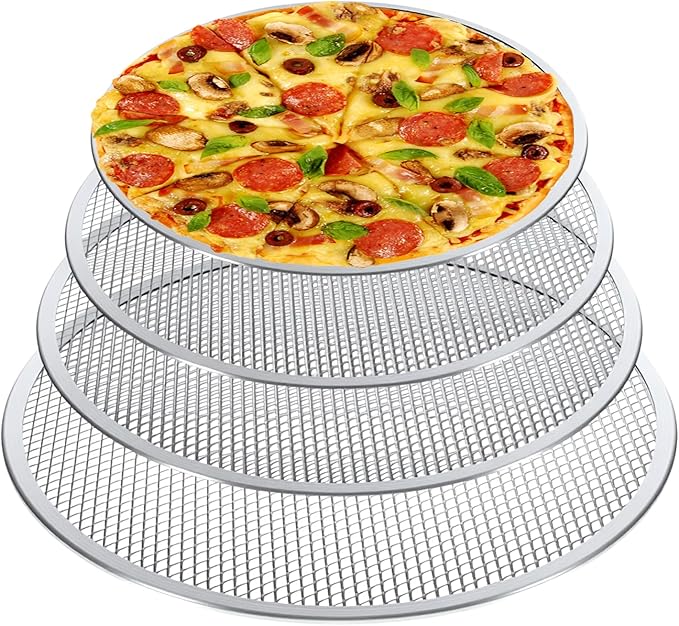 Tobeelec 4 Pcs Aluminum Pizza Screen Set, Alloy Seamless Pizza Screen, Non Stick Aluminum Mesh Baking Tray for Oven, Seamless, Rust-Free, Durable Baking Trays for Crispy Crus(8/10/12/14 Inch)