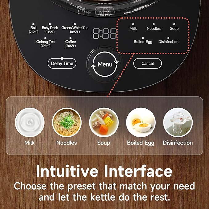 Glass Electric Kettle With Tea Infuser and Temperature Control - 1.5L Stainless Steel Tea Maker, 1200W Rapid Boiling, Programmable Control for Teas and Coffee - Black