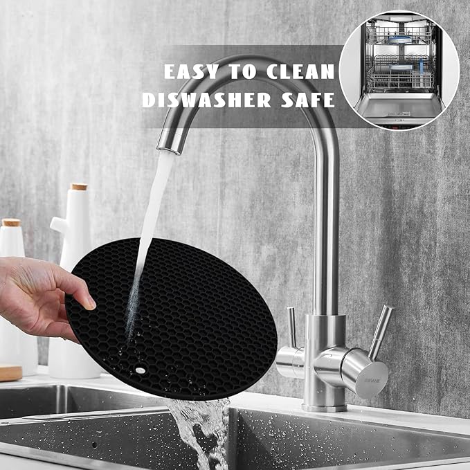 4 Pack Silicone Trivet Mats, 7 Inch & 9 Inch Flexible Heat Resistant Silicone Hot Pads Pot Holders for Kitchen Counter, Round Trivets for Hot Dishes - Potholders Jar Opener(Black)