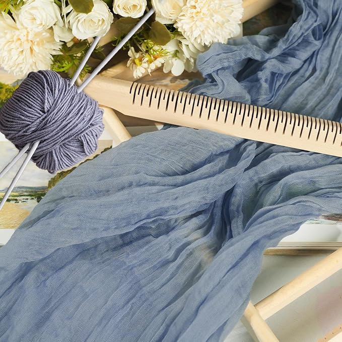 12 Pack Dusty Blue Cheesecloth Table Runner 10ft Boho Gauze Cheese Cloth Table Runner Rustic Sheer Runner 120 inch Long for Christmas Wedding Table Decorations