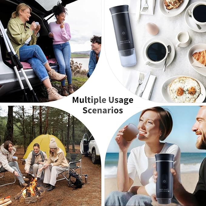 Portable Coffee Maker Espresso Travel Machine – Self-Heating Electric Espresso Maker, Compatible with Ground Coffee, Ideal for Travel, Camping, Office