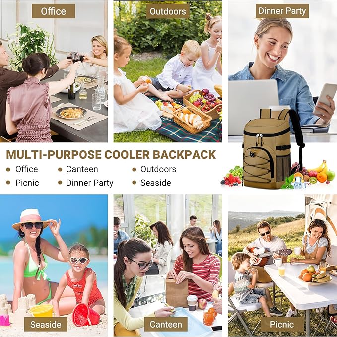 Cooler Backpack, Lightweight and Soft Backpack Cooler for Men Women, Insulated Lunch Bag for Camping Traveling Hiking