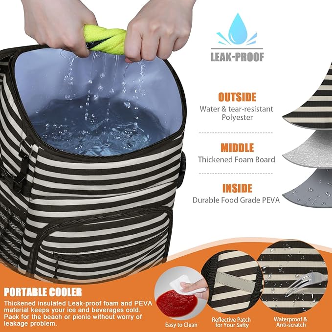 Cooler Backpack Insulated Leakproof Waterproof Backpack Cooler Bag 30/45 Cans, Large Capacity Lightweight Travel Camping Beach Backpack Cooler Ice Chest for Men and Women