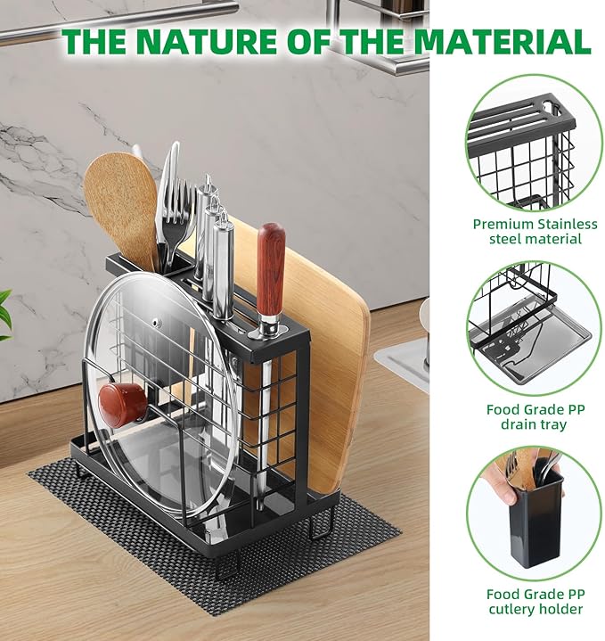 Universal Knife Block Holder, Kitchen Knife Holder Storage Organizer, Kitchen Utensils Holder, Cutting Board Rack, Pot Pan Lid Holder with Non-Slip Pad for Counter, Cabinet (Black)