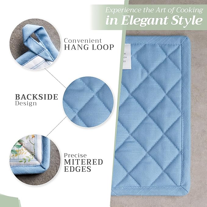 Maison d' Hermine Pot Holders 100% Cotton Heat Resistant Potholders 8" x 8" Hot Pads with Loop BBQ, Cooking, Baking, Grilling, Kitchen, Handling Hot Pans Spring/Summer (Pack of 1, Fleurs De Mai)
