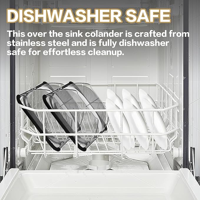 Over the Sink Colander - Strainers and Colanders - Stainless Steel Strainer - Expandable Sink Colander with Rubber Grip for Strain, Drain, Rinse Fruits, Vegetables, Home Kitchen Essentials