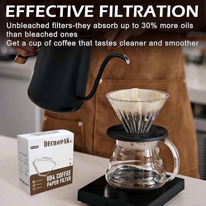 Coffee Filters #4, 200PCS 4 Cone Paper Coffee Filter 8-12 Cup, Unbleached Brown Reusable No 4 Filters Fits for Pour Over and Drip Coffee Maker, Suitable for Home, Coffee Shop Small Business