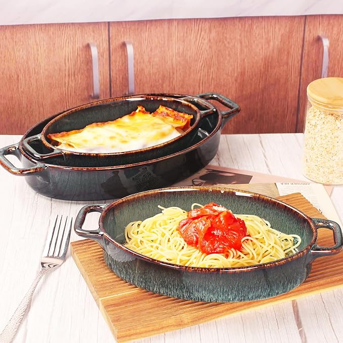 9" x 6" Porcelain Oval Casserole Dishes, 2 pieces Baking Dish for Oven, 27 OZ Ceramic Lasagna Pans, Oven Safe Bakeware for Kitchen Cooking, Cake, Banquet and Dinner