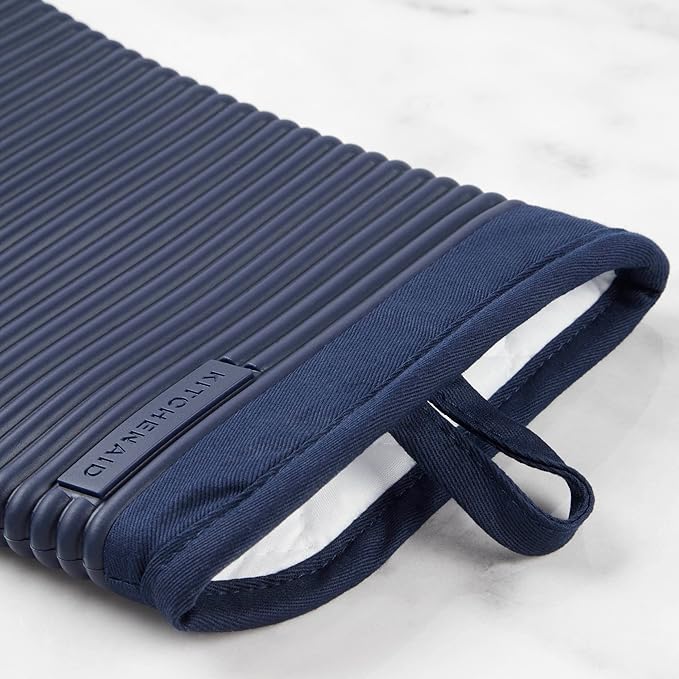 KITCHENAID Ribbed Soft Silicone Oven Mitt 2-Pack Set, 7.5"x13", Ink Blue