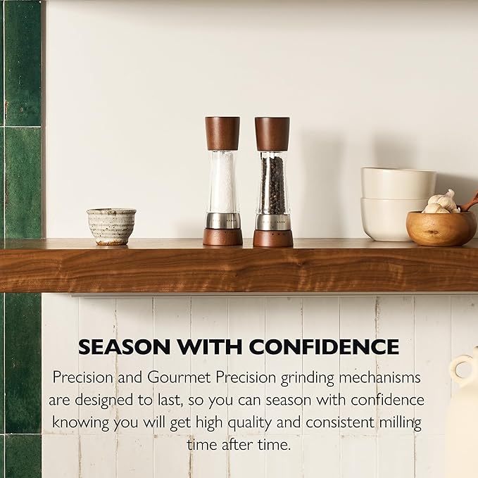 Cole & Mason Derwent Salt Mill - Gourmet Precision Salt Grinder - Refillable Seasoning and Spice Tools - Adjustable Seat, Himalayan and Kosher Salt Grinder Settings - Forest Wood