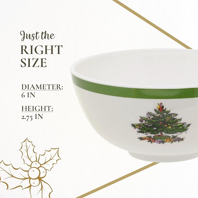 Spode Christmas Tree 6-Inch Melamine Bowls - Set of 4 Festive Bowls for Soup, Dessert, Holiday Dishes - Durable, Dishwasher Safe - Versatile Tableware for Indoor, Outdoor Christmas Gatherings