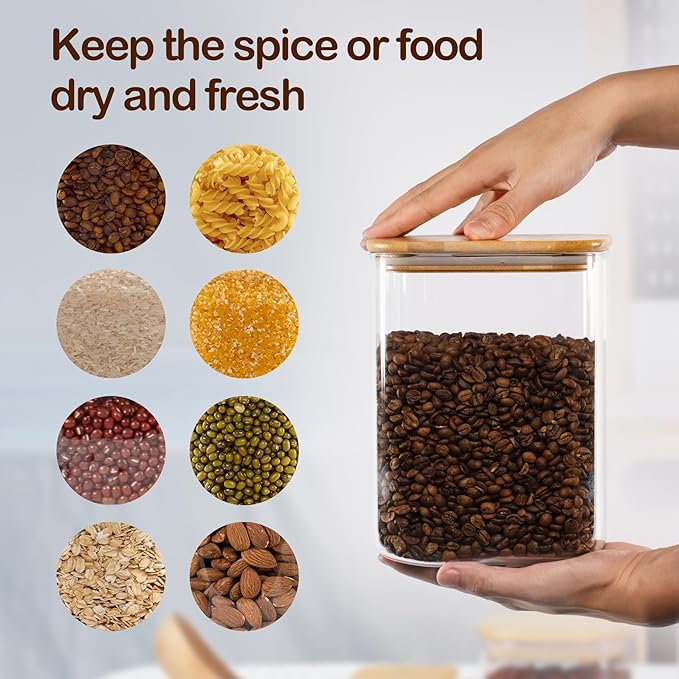 122oz Airtight Glass Square Storage Canister with Bamboo Lid Set of 1 (3600ml) Gallon Glass Jars Large Kitchen Canister for Sugar, Flour, Cookies and Coffee beans (with Black Lable)