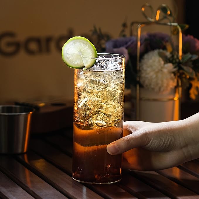 LUXU Drinking Glasses 15.5 oz, Thin Highball Glasses Set of 4,Elegant Bar Glassware For Water, Juice, Beer, Drinks, and Cocktails and Mixed Drinks,Lead-Free Pint Glasses,Glass Drink Tumblers