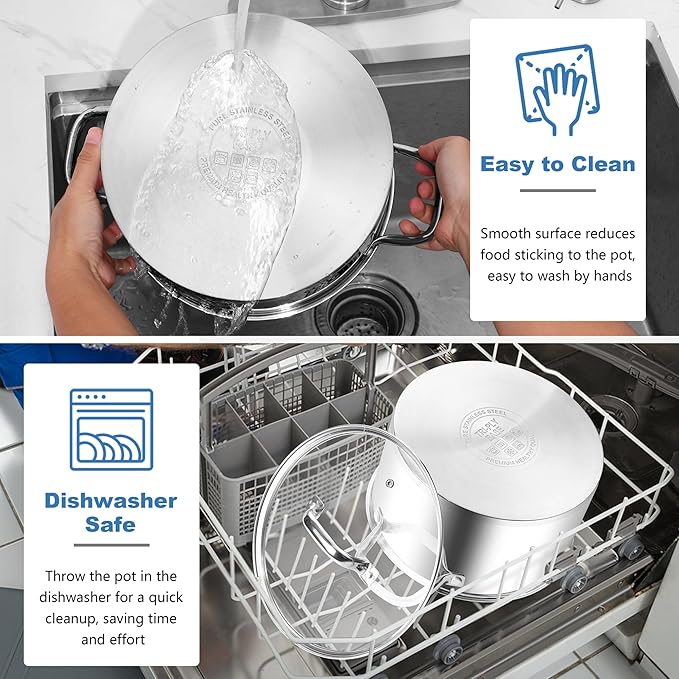 Stainless Steel Stock Pot 4 Quart, Homikit Induction Stockpot with lid for Soup Pasta Sauce Cooking Simmering, Tri-ply Heavy Bottom Compatible with All Stove, Dishwasher Safe