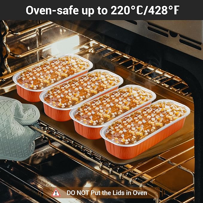 EUSOAR Mini Loaf Pans with Lids, 50pcs 6.8oz Aluminum Foil Cupcake Cups Dessert Liners with Lids, Rectangle Muffin Wrappers Creme Brulee Hoder Cheesecake Containers for Birthday Wedding Party