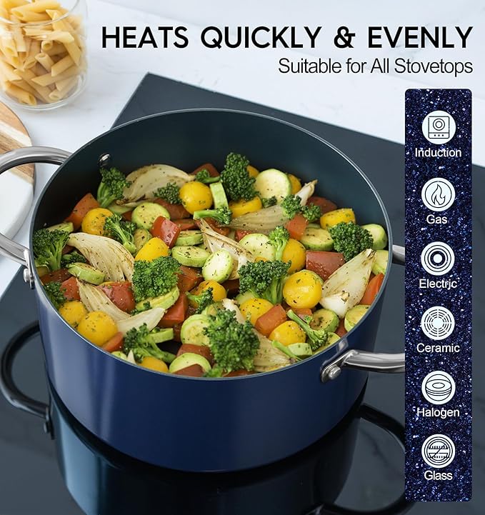 MICHELANGELO 8 Quart Stock Pot with Lid, Non Toxic Cooking Pot, Ceramic Soup Pots with Lid, Non Stick Pot with Stainless Steel Handle, Induction Compatible