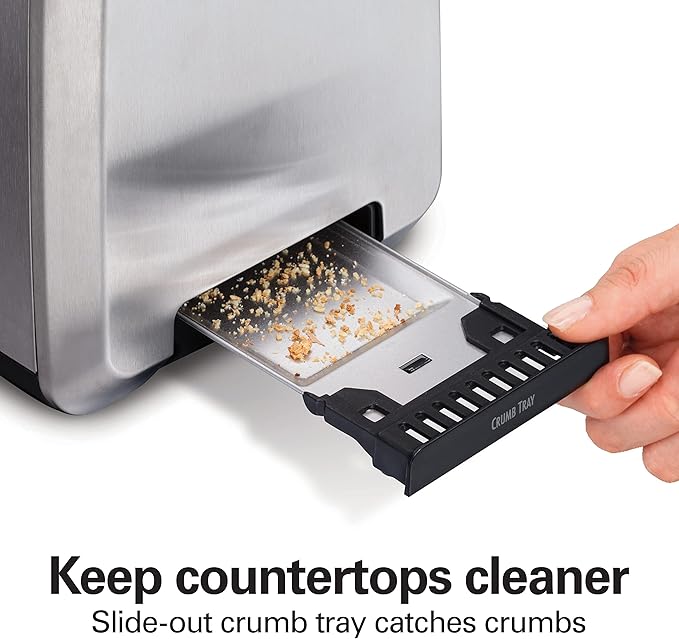 Hamilton Beach 2 Slice Toaster with Extra-Wide Slots, Bagel Setting, Toast Boost, Slide-Out Crumb Tray, Auto-Shutoff & Cancel Button, Defrost Function, Stainless Steel (22794)