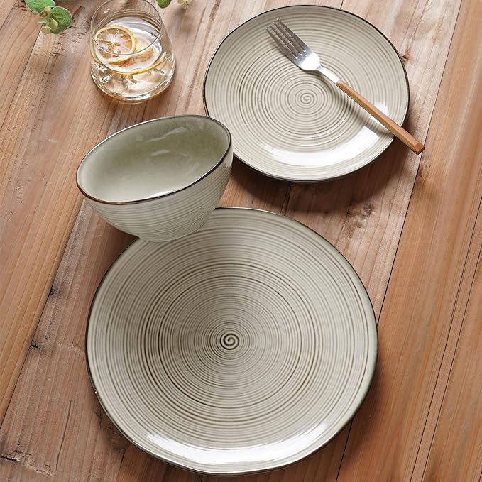 famiware Plates and Bowls Sets for 4, 12 Pieces Stoneware Dinnerware Sets, Dishes Set, Reactive Glaze Dishware Sets, Dishwasher & Microwave Safe, Tempus Series - Castle Wall