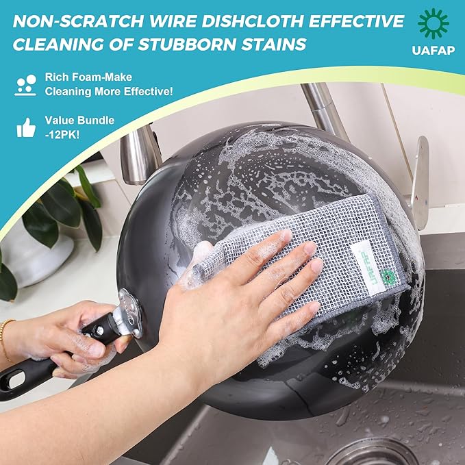 12 Pcs New Upgrade 3-Layer Non Scratch Wire Dishcloth,Cleans Fast Without Scratching, Stands Up to Stuck-on Grime, Multi-Surface Safe, Cleaning Power for Everyday Jobs 7.87“ x 7.87”
