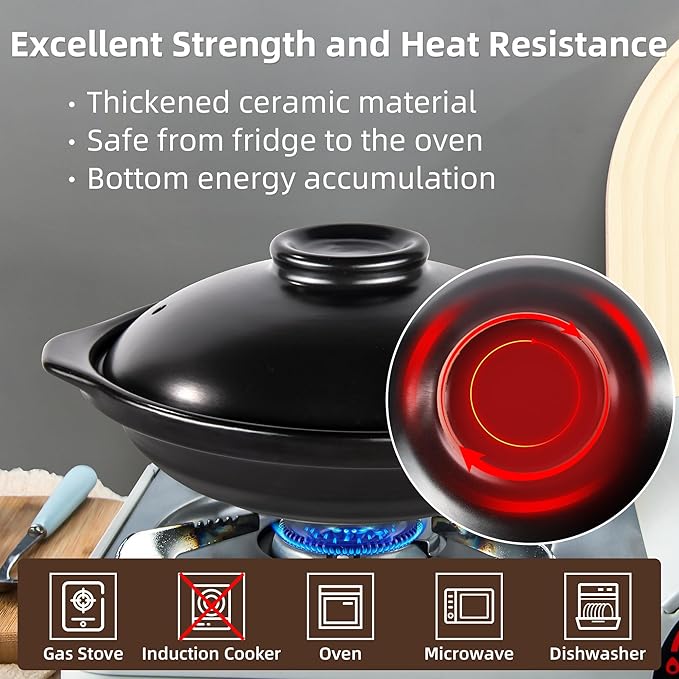 Ceramic Cooking Pot Clay Pot with Lid Heat-resistant Shallow Casserole, Paella Pan for Kitchen - 20 oz, Dishwasher Safe