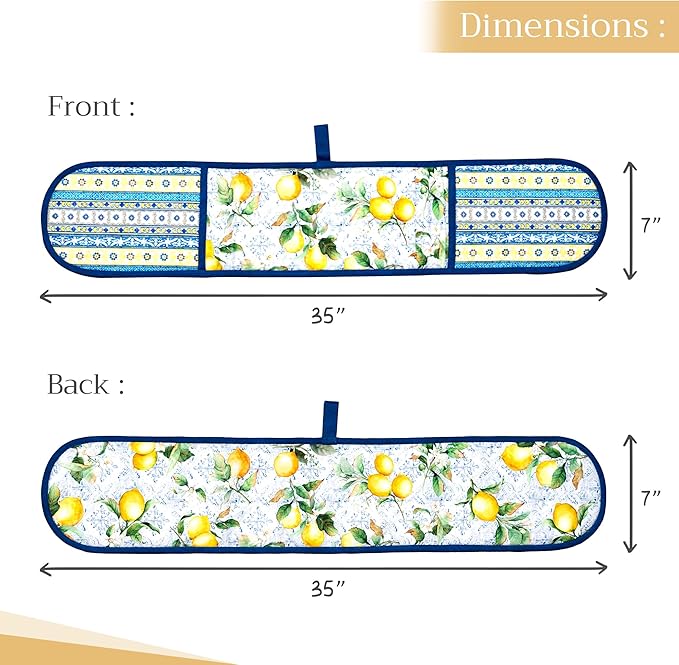 Maison d' Hermine Double Oven Mitts 100% Cotton 7"x35" Double Oven Mitt Heat Resistant BBQ Cooking Gloves with Loop, Baking, Grilling, Home, Kitchen, Handling Hot Pans Spring Summer (Citrus)